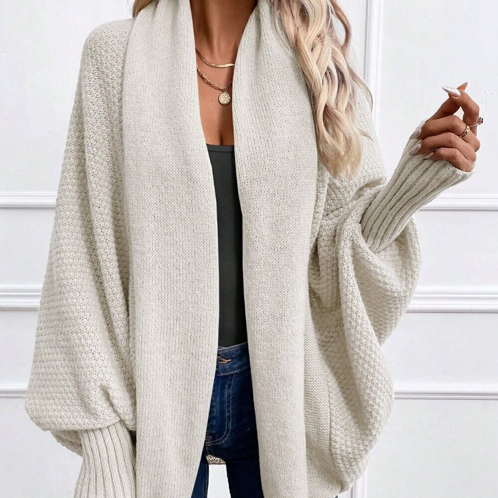 Grey Casual Women's Solid Color Bat Wing Cardigan